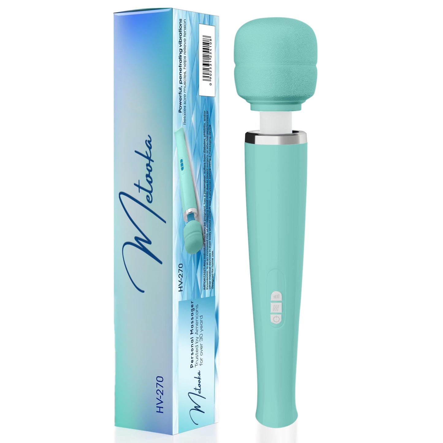 Metooka Therapeutic Cordless Massager - Powerful Massage Tool Handheld 8 Speeds 20 Patterns - Rechargeable Hand Massagers for Sore Muscles - Hand Held Massage Tool for Neck & Back (UPC: 037203549463)