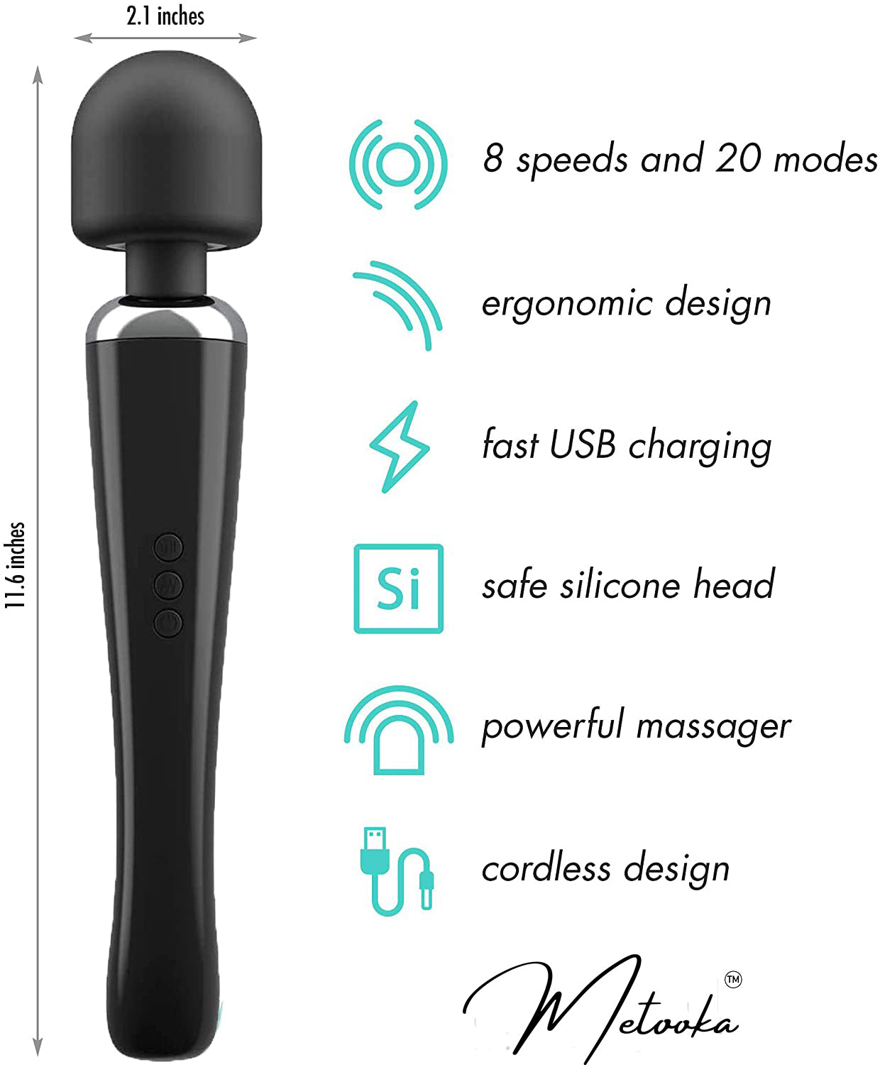 Therapeutic Personal Massager - Handheld Cordless and Powerful - 8 Speeds 20 Vibrating Patterns - USB Rechargeable - Magic Recovery Effect for Body, Neck, Back Shoulders & feet black UPC: 037203549760